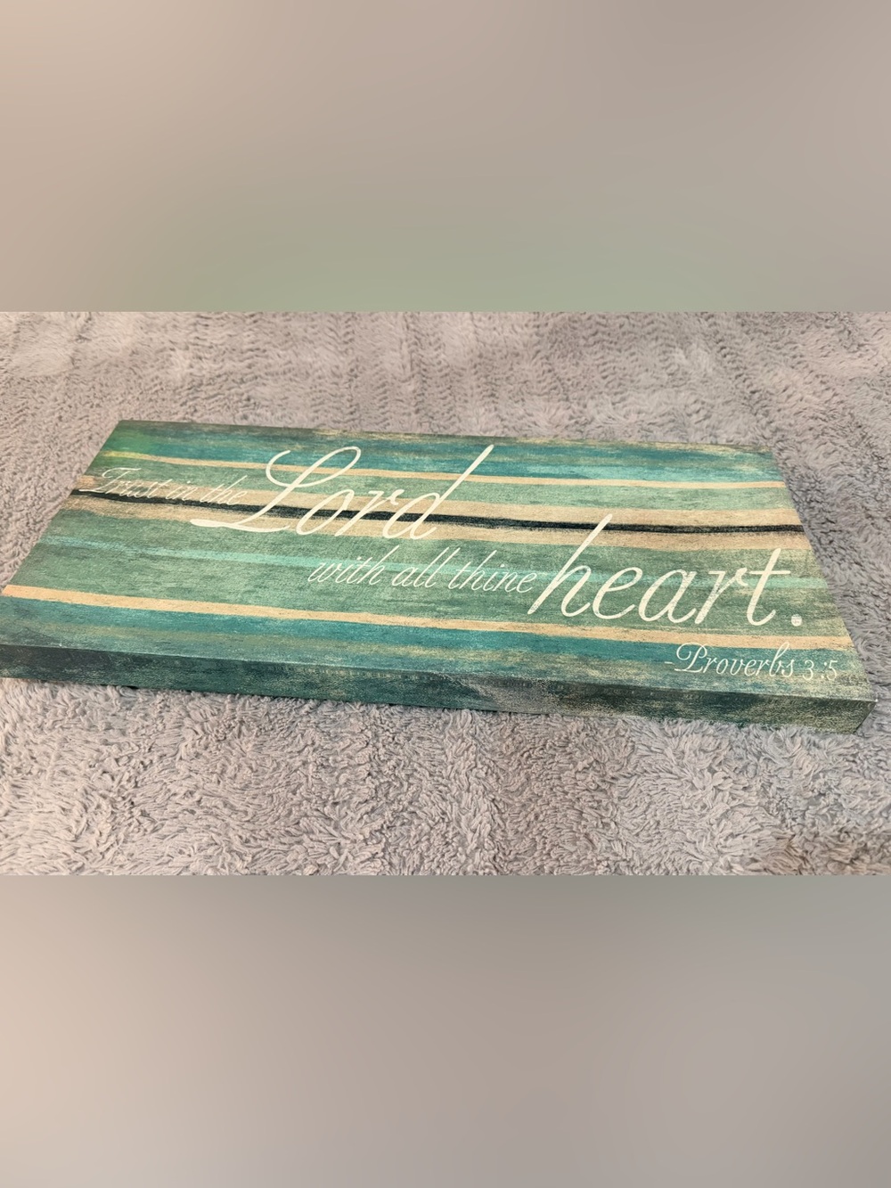 Proverbs 3:5 Teal, Cream, and Black Striped Scripture Canvas Wall Decor